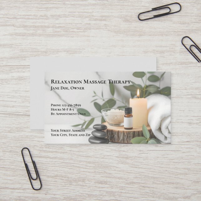 Masseuse Massage Therapy Therapist Business Card (Front/Back In Situ)