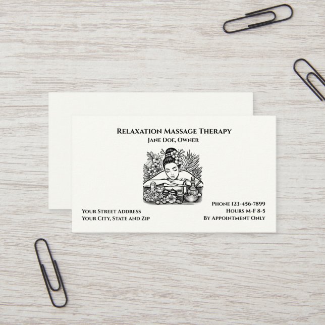 Masseuse Massage Therapy Therapist Business Card (Front/Back In Situ)