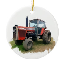 Massey Ferguson Red Tractor in the Field Ceramic Ornament