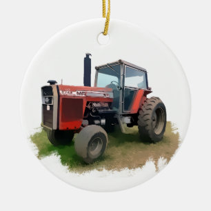 Massey Ferguson Red Tractor in the Field Ceramic Ornament