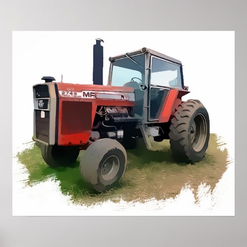 Massey Ferguson Red Tractor in the Field Poster