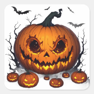 Massive Halloween Pumpkin With Glowing Eyes 👻 Square Sticker