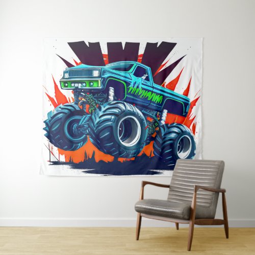 Massive Monster Truck In Action 4 Tapestry