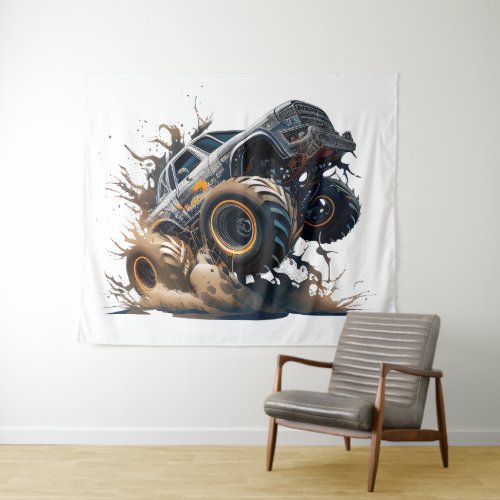 Massive Monster Truck In Action Tapestry