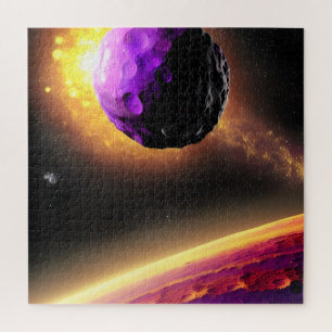 Massive Purple Comet Spiraling Towards Pink Planet Jigsaw Puzzle