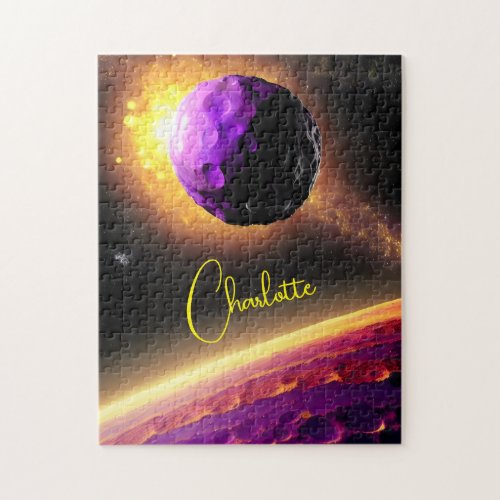 Massive Purple Space Rock About to Hit Pink Planet Jigsaw Puzzle