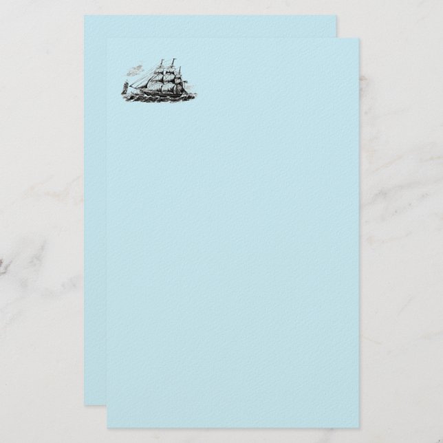 Masted Ship Blue Stationery  (Front/Back)
