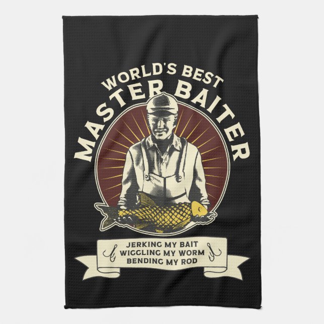 master baiter funny fishing kitchen towel (Vertical)