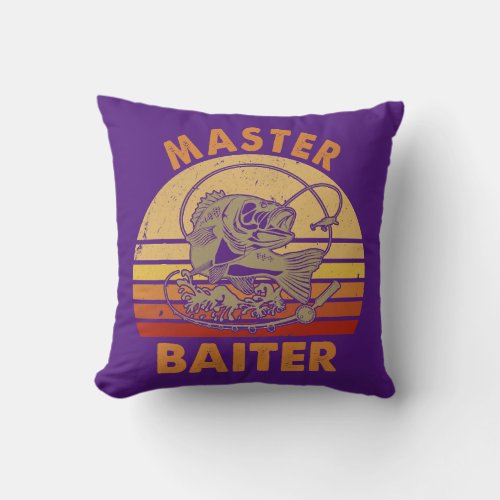 Master Baiter Vintage Bass Fishing Funny Camping  Throw Pillow
