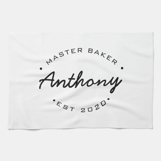 Master Baker Established year Custom Name Kitchen Towel (Horizontal)