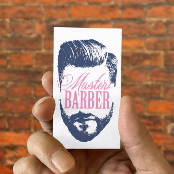 Master Barber Navy Blue Typography Barbershop Business Card by cardfactory at Zazzle