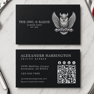 Master Barber Shop Silver Owl Professional Qr Code Business Card