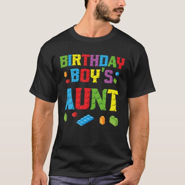 Master Builder Birthday Boy's Aunt Building Bricks T-Shirt (Front)