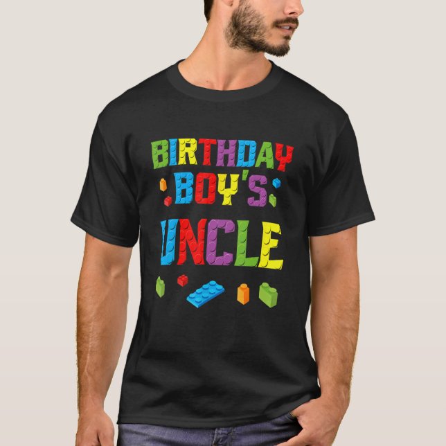 Master Builder Birthday Boy's Uncle Building Brick T-Shirt (Front)