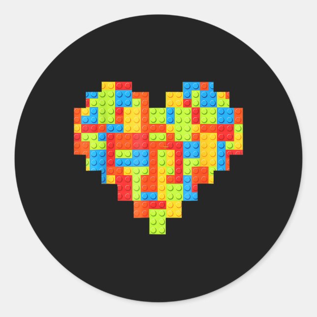 Master Builder Block Brick Building Heart Classic Round Sticker (Front)