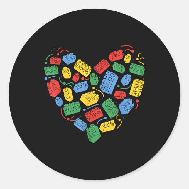 Master Builder Block Brick Building Heart Classic Round Sticker (Front)