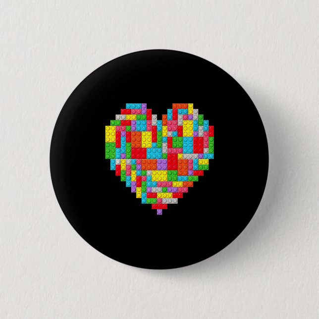 Master Builder Block Brick Building Heart Valentin Button (Front)