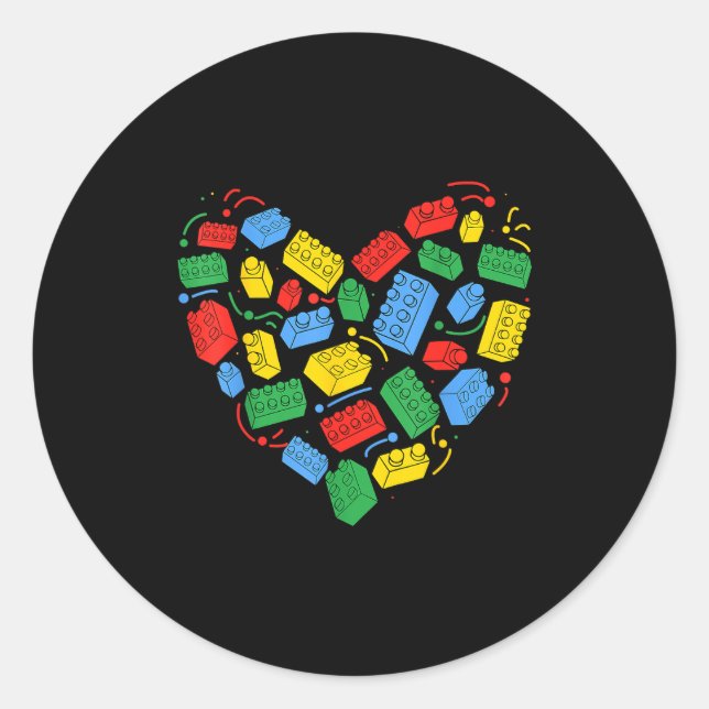 Master Builder Block Brick Building Heart Valentin Classic Round Sticker (Front)