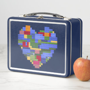 Master Builder Block Brick Building Heart Valentin Metal Lunch Box