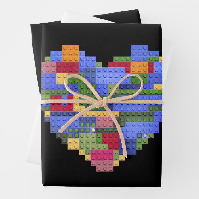 Master Builder Block Brick Building Heart Valentin Wrapping Paper Sheets (In situ)