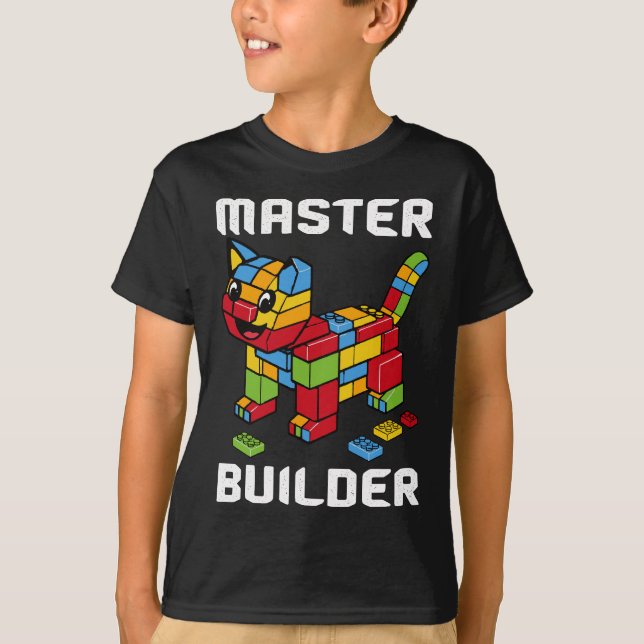 Master Builder Building Blocks Brick Cat Lover T-Shirt (Front)