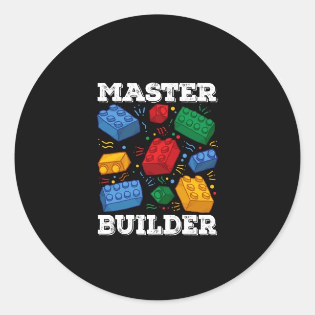 Master Builder Cute Block Building Kids Toys Brick Classic Round Sticker (Front)