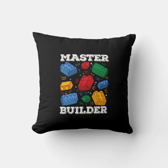Master Builder Cute Block Building Kids Toys Brick Throw Pillow (Front)