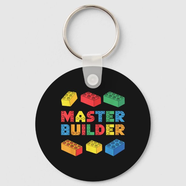 Master Builder Shirt Bricks Blocks Adult Kids Boys Keychain (Front)