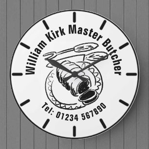 Master Butcher Cartoon. Large Clock