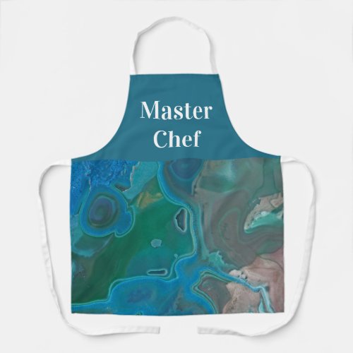 Master Chef Abstract Blue Green Swirled Gemstone Apron