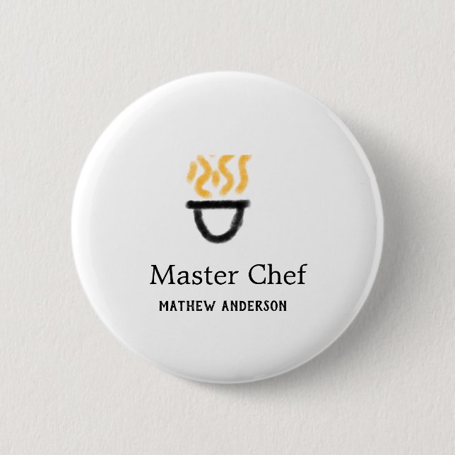 Master chef add name black pan yellow fire fume co button (Front)
