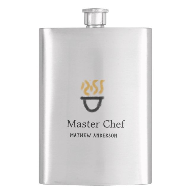 Master chef add name black pan yellow fire fume co flask (Front)