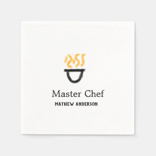 Master chef add name black pan yellow fire fume co napkins