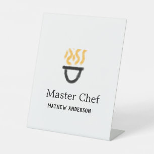 Master chef add name black pan yellow fire fume co pedestal sign