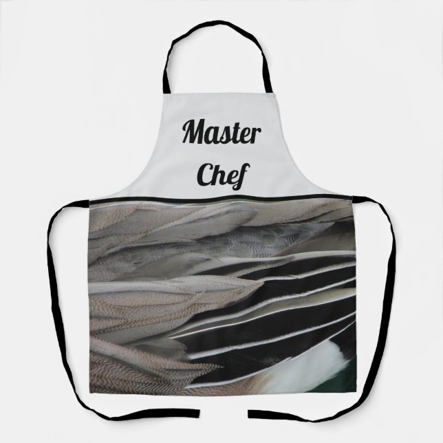 Master Chef Duck Feather Photo Black Grey Modern Apron (Front)