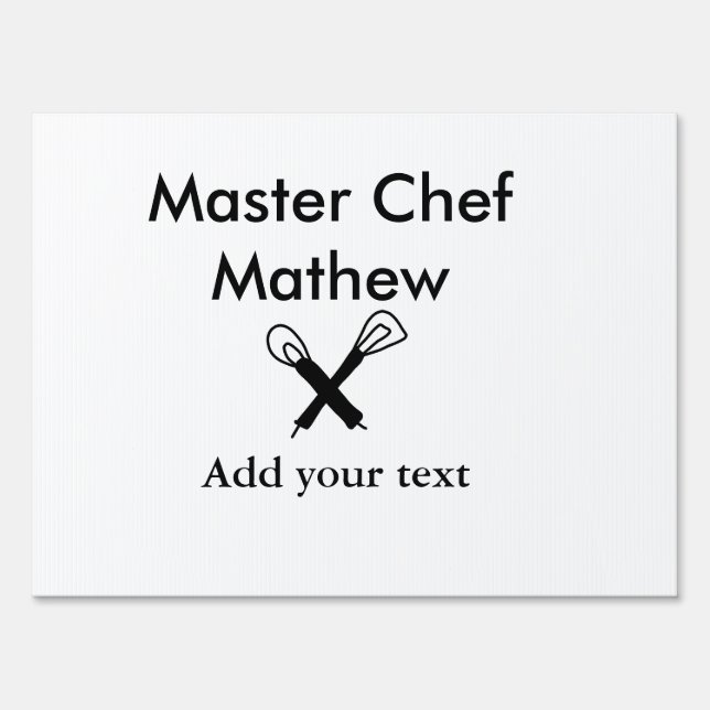 Master chef kitchen bakery cook add text name cutl sign (Front)