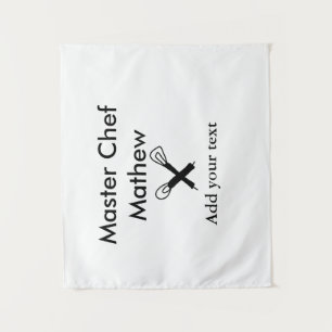 Master chef kitchen bakery cook add text name cutl tapestry