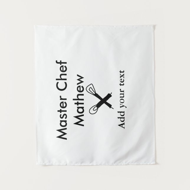 Master chef kitchen bakery cook add text name cutl tapestry (Front)