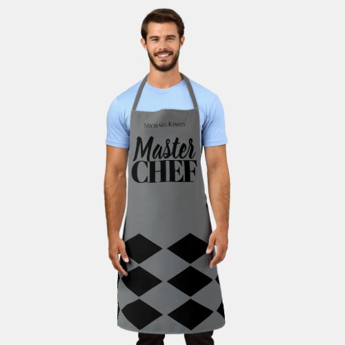 Master Chef name personalized black grey checker Apron