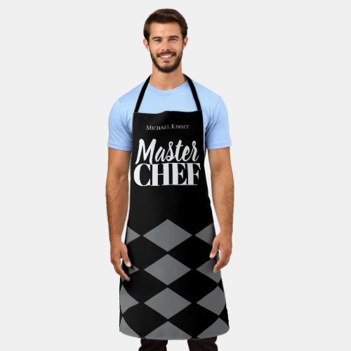 Master Chef name personalized grey black checker Apron