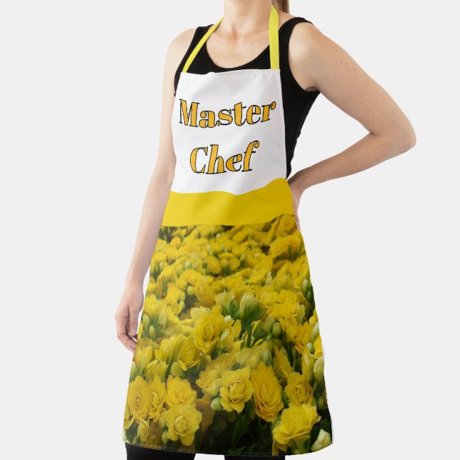 Master Chef Yellow Floral Background Bright Flower Apron (Insitu)