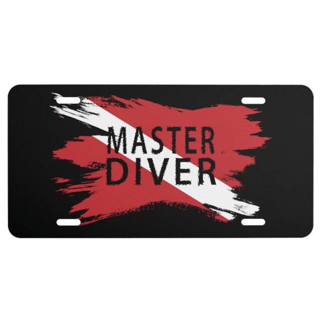 Master Diver, Diver Down Flag, Scuba flag License Plate (Front)