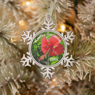 Master Gardener Colorful Tropical Flower Holiday Snowflake Pewter Christmas Ornament
