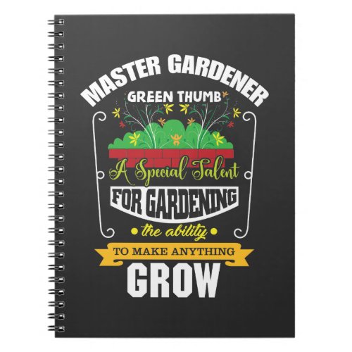 Master Gardener Green Thumb Plant Flower Notebook