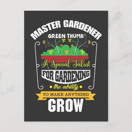 Master Gardener Green Thumb Plant Flower Postcard