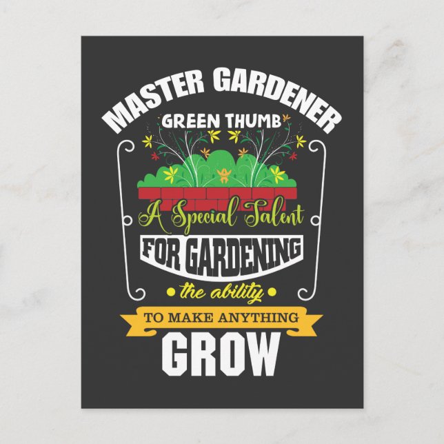 Master Gardener Green Thumb Plant Flower Postcard (Front)