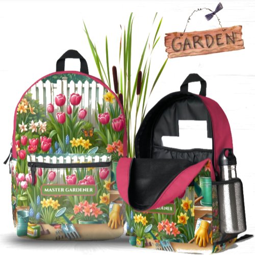 Master Gardener Pink Flower Garden Floral  Printed Backpack