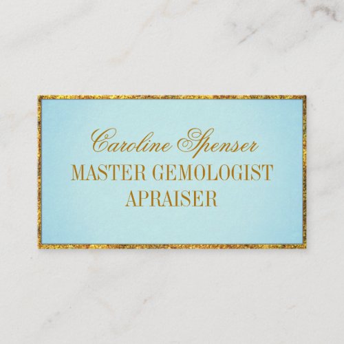 Master Gemologist Apraiser Cyan Golden Bordered Business Card