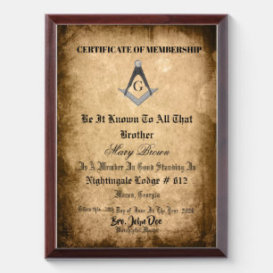 Master Mason Award Plaque