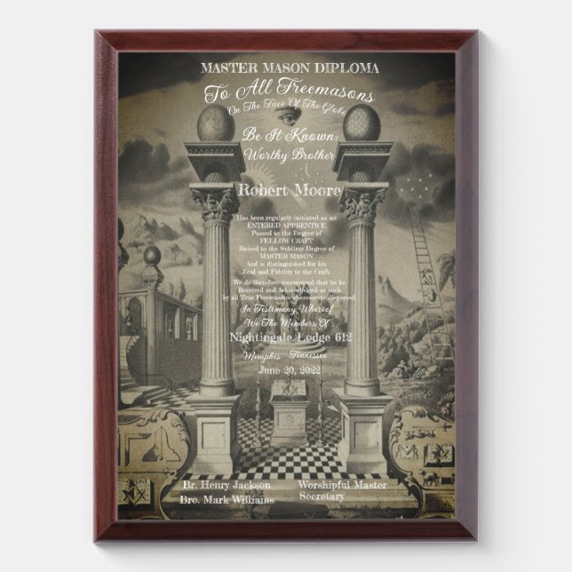 Master Mason Diploma  Award Plaque (Vertical)